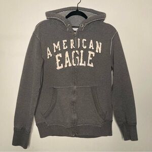 Y2K American Eagle Outfitters Charcoal Zip Up Hoodie Spell‎ Out Men’s Large